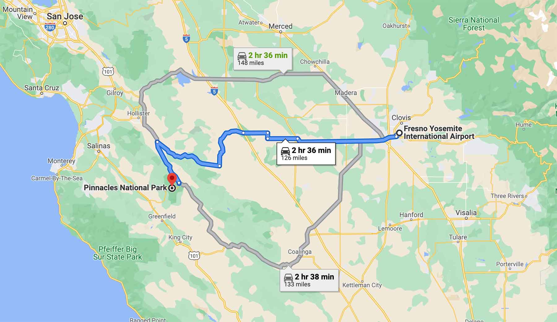 fresno to pinnacles national park