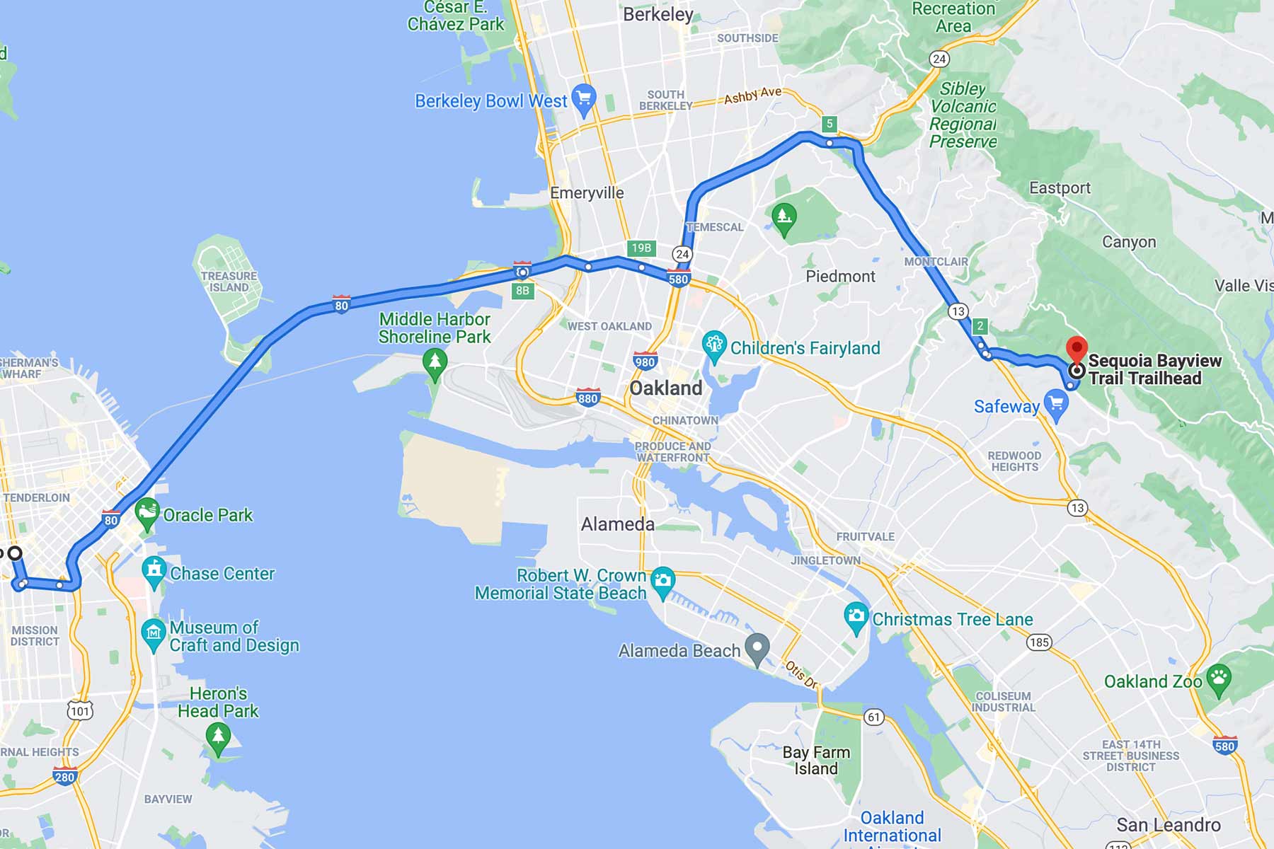 san francisco to reinhardt redwoods map