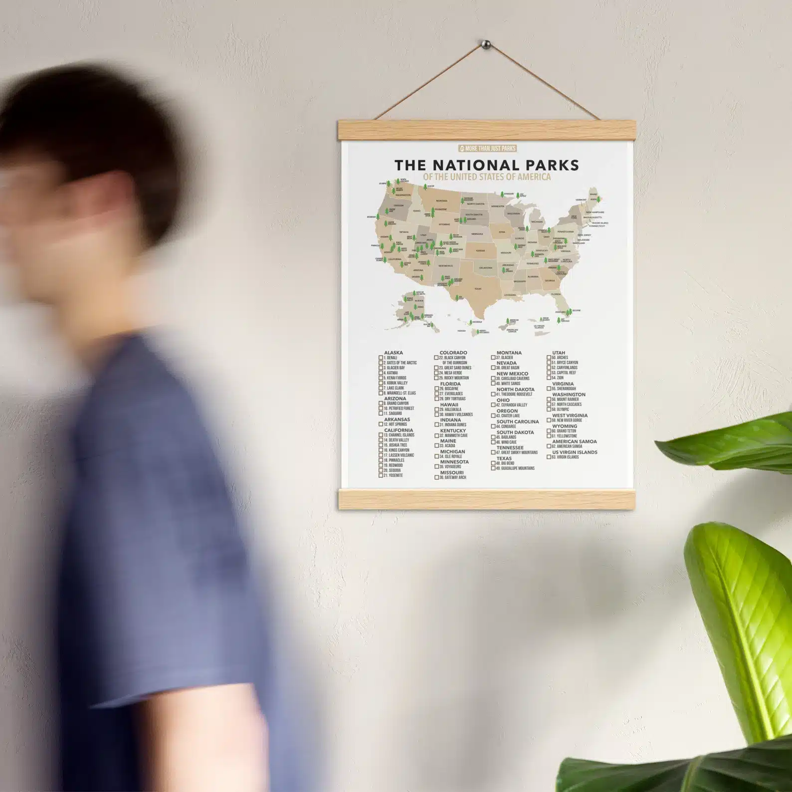 national parks map checklist wooden hanger